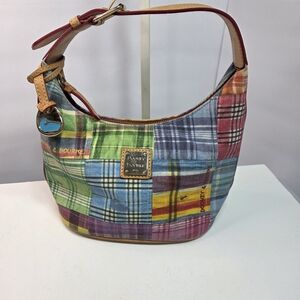 Vtg Dooney & Bourke Madras Plaid Ants Picnic Canvas Shoulder Bag Rare
